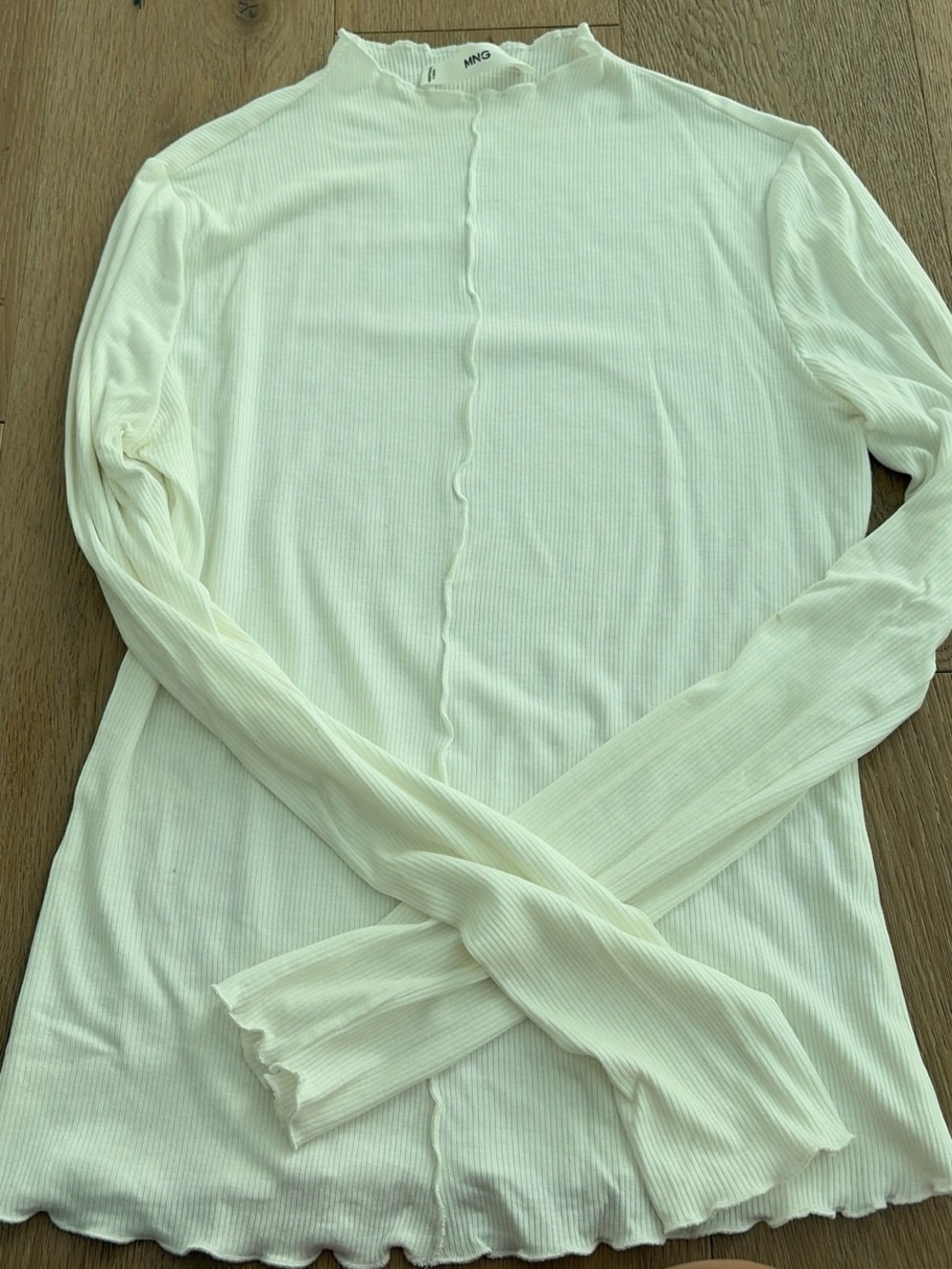 Mango white Ribbed Long Sleeve Mock Neck Top